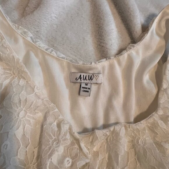 A.U.W Ivory Floral Lace Handkerchief Hem Dress Boho Bridal Shower Fit Flare M - Picture 2 of 7